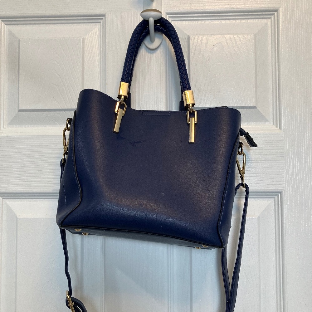 Blue Purse/Handbag with Golden Embellishments